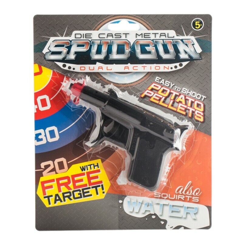 Spud Gun 2 In 1 Die-Cast Metal Black 1 Pc - Firing Potato Bits & Water Pistol