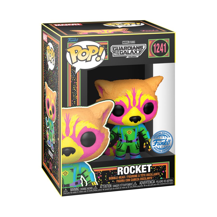 Guardians of the Galaxy Vol. 3 Rocket US Exclusive Blacklight Pop! 1241 Vinyl