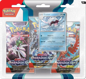 Pokemon TCG Scarlet and Violet Paradox Rift Three Booster Blister Cetitan Factory Sealed