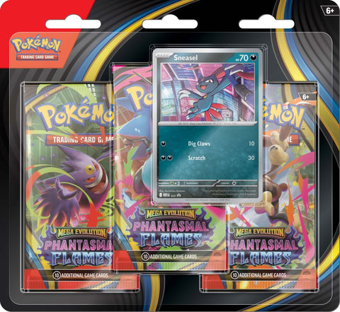 Pokemon TCG Mega Evolution Phantasmal Flames Three Booster Blister Sneasel Factory Sealed