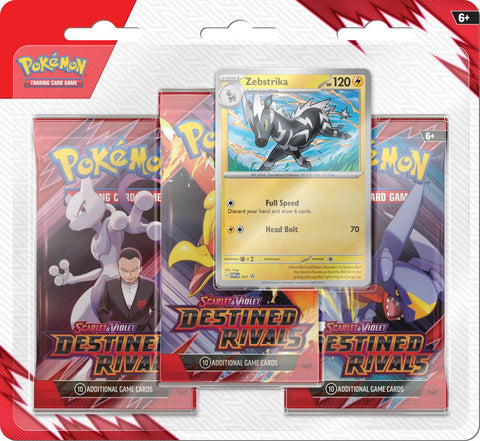Pokemon TCG Scarlet & Violet Destined Rivals Three Booster Blister Zebstrika Factory Sealed