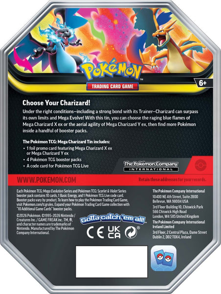 Pokemon TCG Mega Charizard Tin Factory Sealed Assorted Styles Available