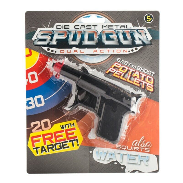 Spud Gun 2 In 1 Die-Cast Metal 1 Pc - Firing Potato Bits & Water Pistol - Available in Black or Red