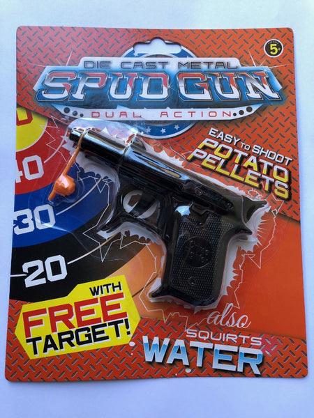 Spud Gun 2 In 1 Die-Cast Metal 1 Pc - Firing Potato Bits & Water Pistol - Available in Black or Red