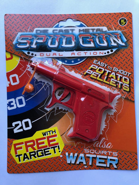 Spud Gun 2 In 1 Die-Cast Metal 1 Pc - Firing Potato Bits & Water Pistol - Available in Black or Red