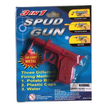 Spud Gun 3 In 1 Die-Cast Metal 1 PC - Firing Water Pistol, Plastic Caps, Potato Bits