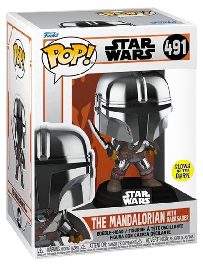 Star Wars The Mandalorian - Mandalorian with DarkSaber Glow Metallic US Excl Pop! 491 Vinyl